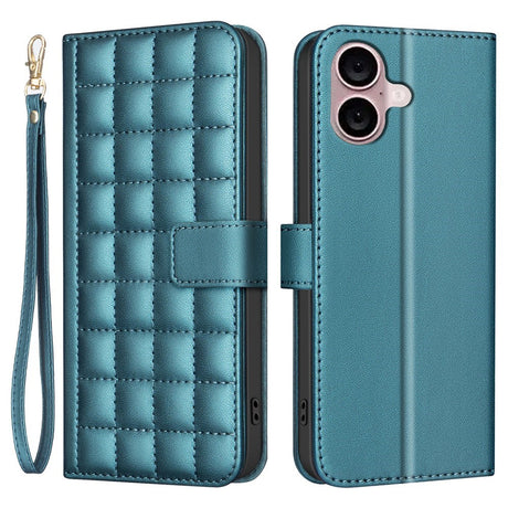 iPhone 16 Ternet Læder Flip Cover m. Pung & Strop - Turkisblå
