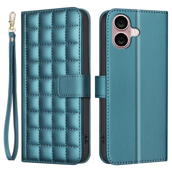 iPhone 16 Ternet Læder Flip Cover m. Pung & Strop - Turkisblå