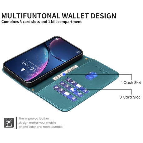 iPhone 16 Ternet Læder Flip Cover m. Pung & Strop - Turkisblå