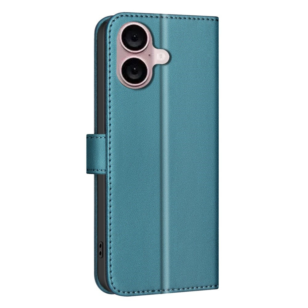 iPhone 16 Ternet Læder Flip Cover m. Pung & Strop - Turkisblå