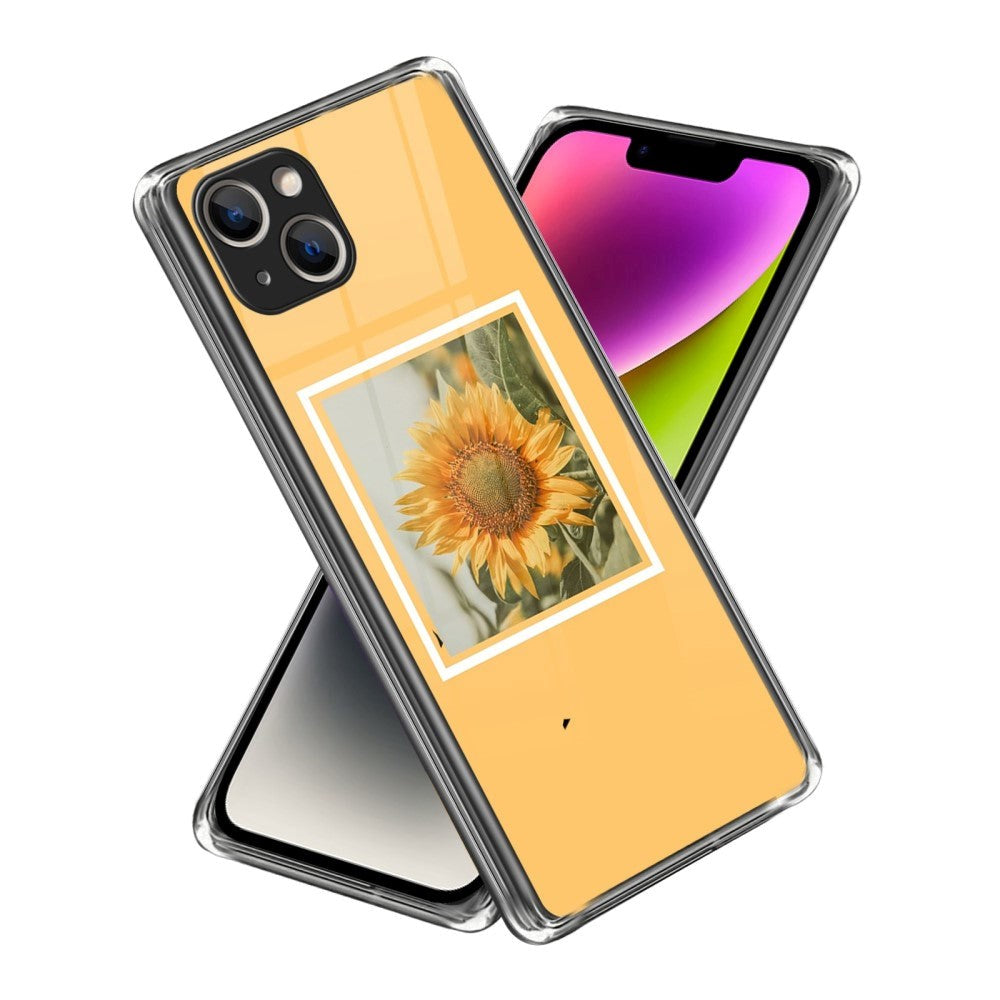 iPhone 14 Fleksibelt Bagside Cover - Solsikke i en Ramme