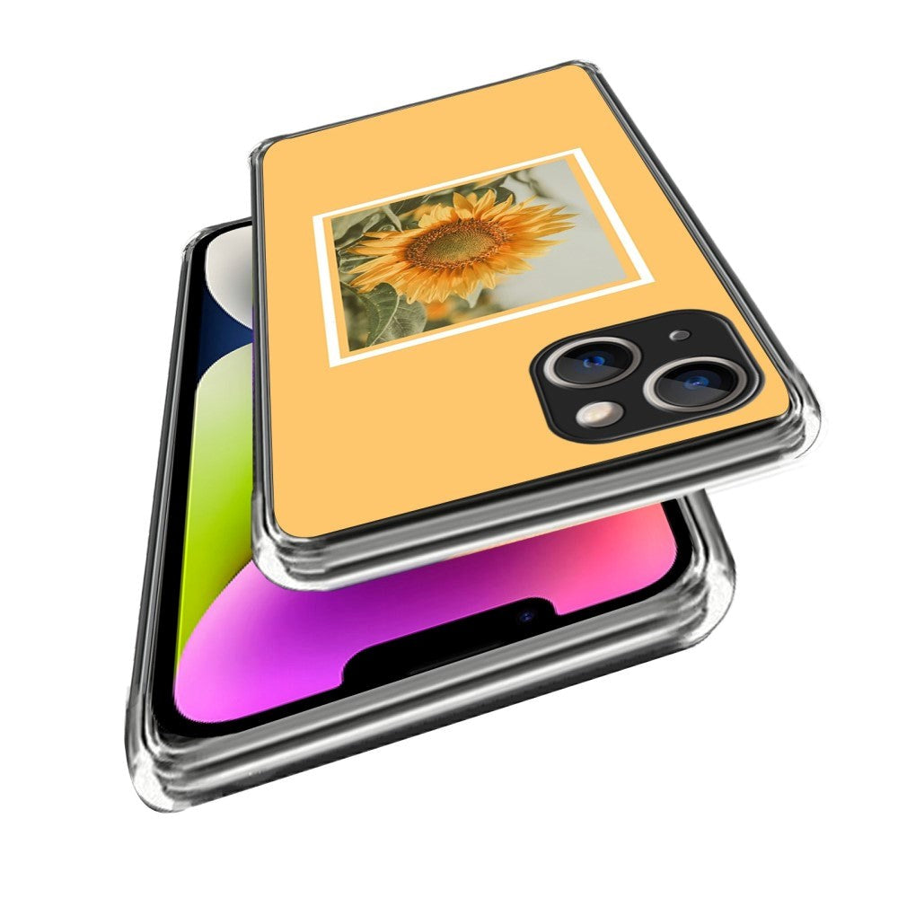 iPhone 14 Fleksibelt Bagside Cover - Solsikke i en Ramme