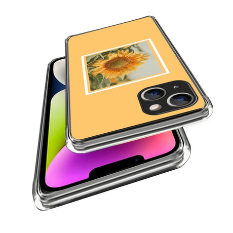 iPhone 14 Fleksibelt Bagside Cover - Solsikke i en Ramme