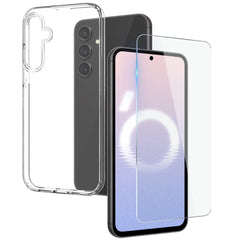 Samsung Galaxy S24 FE 2-i-1 Hærdet Glas Skærmbeskyttelse og Fleksibelt Plast Cover - Gennemsigtig