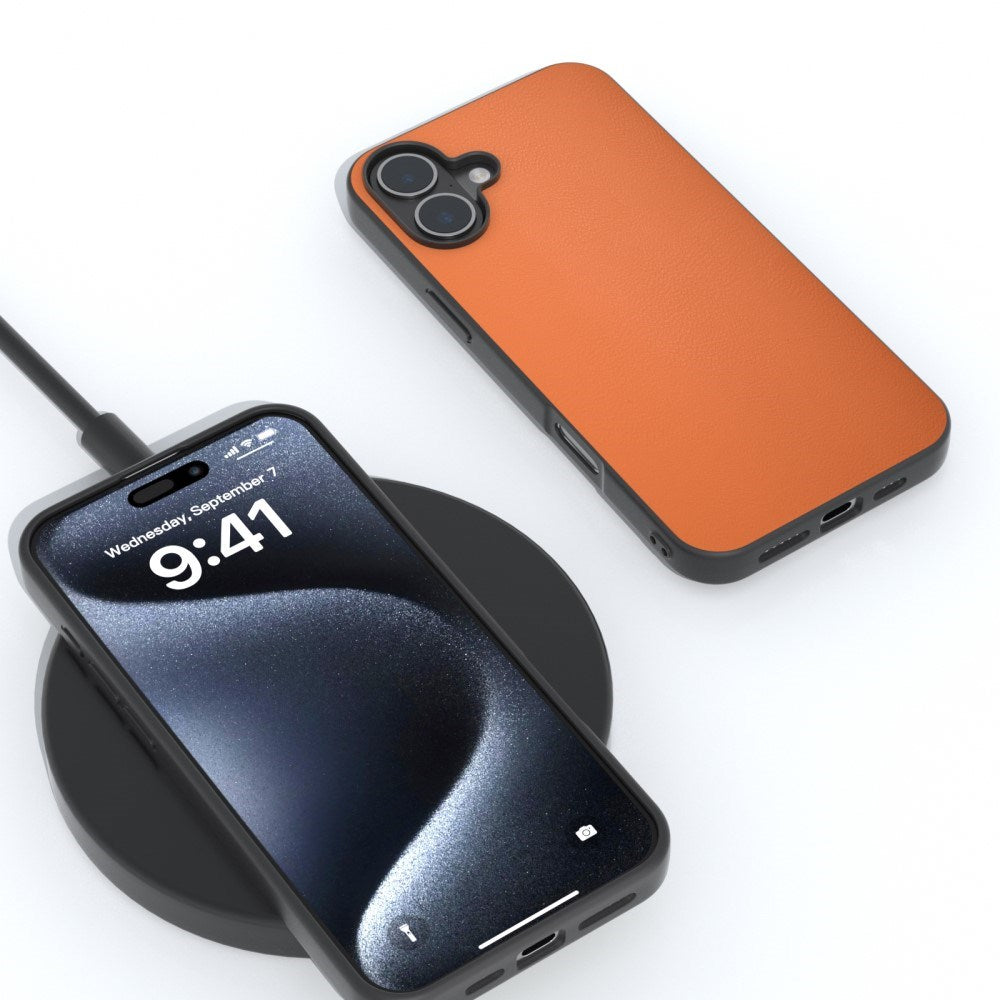 EIDERWOOD iPhone 16 Læderbelagt Plastik Cover - Orange