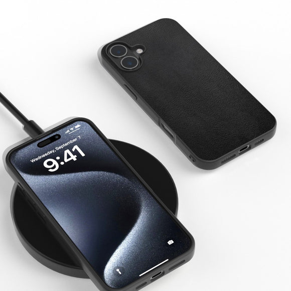 EIDERWOOD iPhone 16 Læderbelagt Plastik Cover - Sort