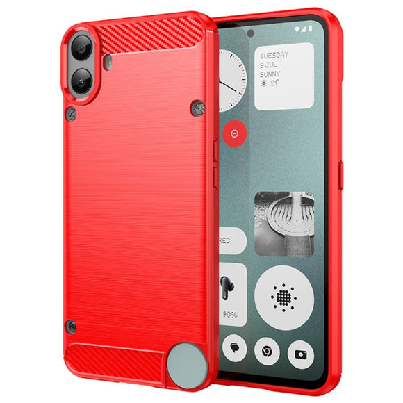 EIDERWOOD Nothing CMF Phone 1 Brushed Carbon Fiber Fleksibelt Plastik Cover - Rød