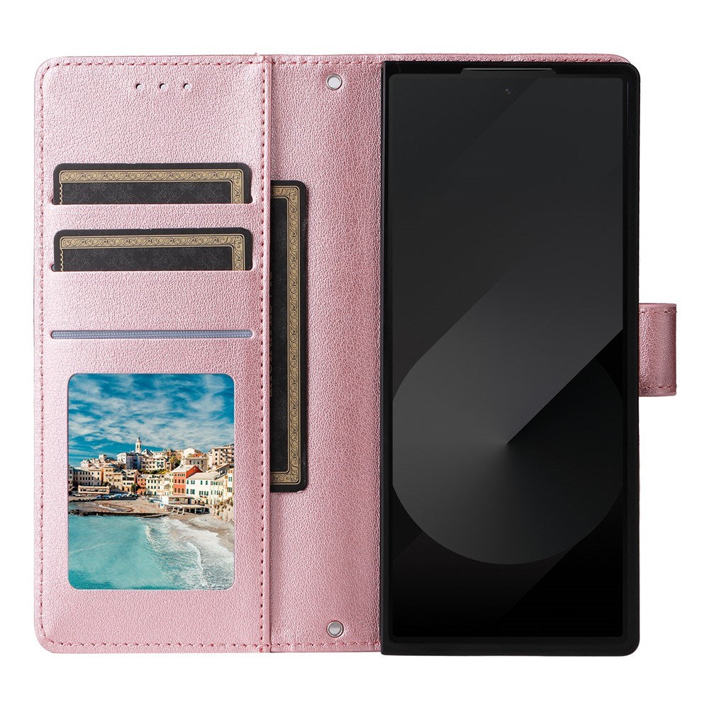 EIDERWOOD Samsung Galaxy Z Fold6 Kunstlæder Flip Cover m. Kortholder & Strop - Lyserød