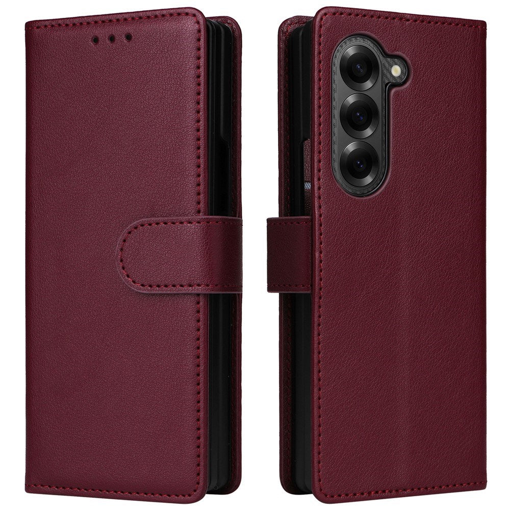 EIDERWOOD Samsung Galaxy Z Fold6 Kunstlæder Flip Cover m. Kortholder & Strop - Mørkerød