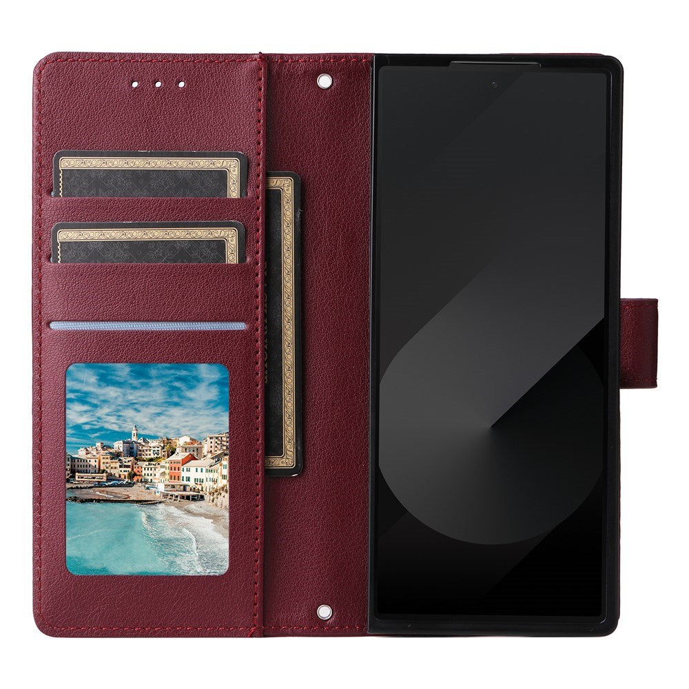 EIDERWOOD Samsung Galaxy Z Fold6 Kunstlæder Flip Cover m. Kortholder & Strop - Mørkerød