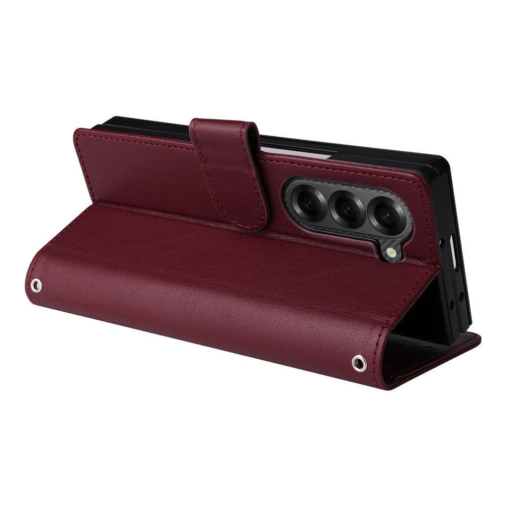 EIDERWOOD Samsung Galaxy Z Fold6 Kunstlæder Flip Cover m. Kortholder & Strop - Mørkerød