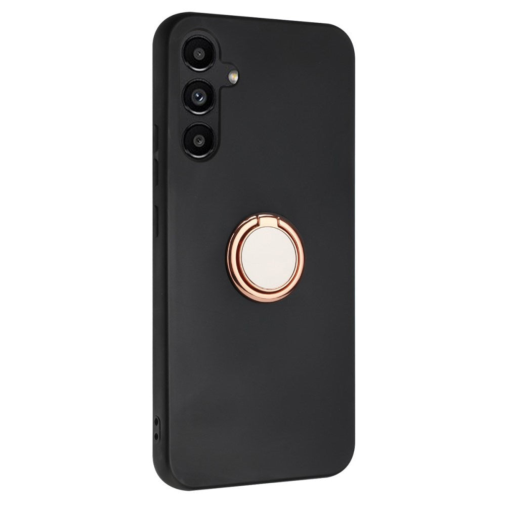 EIDERWOOD Samsung Galaxy A16 Fleksibelt Plastik Cover m. Ring Kickstand - Sort m. Magnetisk Rose Gold Ring