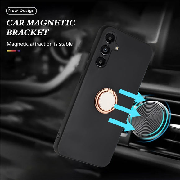 EIDERWOOD Samsung Galaxy A16 Fleksibelt Plastik Cover m. Ring Kickstand - Sort m. Magnetisk Rose Gold Ring