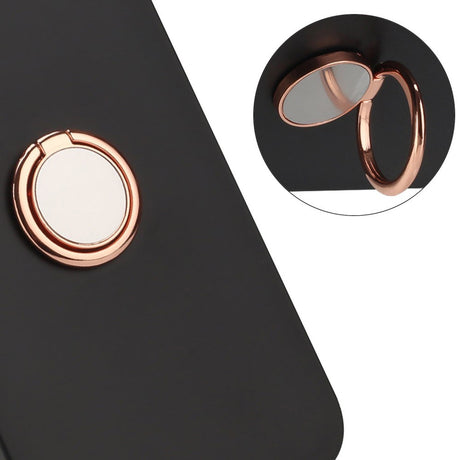 EIDERWOOD Samsung Galaxy A16 Fleksibelt Plastik Cover m. Ring Kickstand - Sort m. Magnetisk Rose Gold Ring