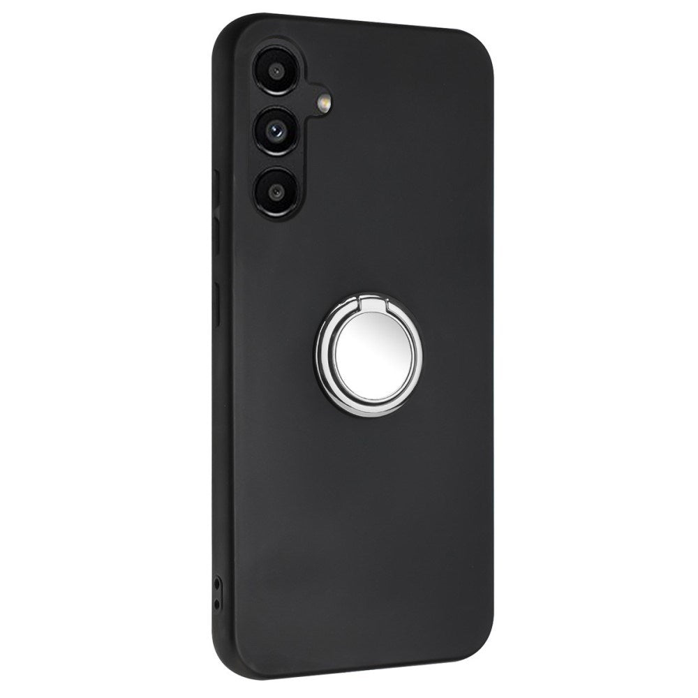 EIDERWOOD Samsung Galaxy A16 Fleksibelt Plastik Cover m. Ring Kickstand - Sort m. Magnetisk Sølv Ring