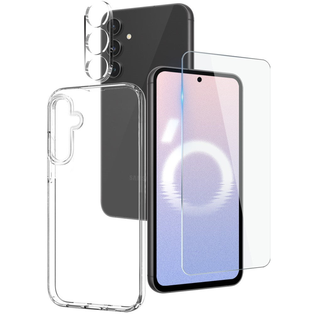 Samsung Galaxy S24 FE 3-in-1 Beskyttelsessæt m. Cover - Skærmbeskyttelse - Kameralinsebeskyttelse - Gennemsigtig