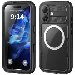 iPhone 16 Vandtæt Håndværker Cover m. Skærmbeskyttelse og Strop - MagSafe Kompatibel - Gennemsigtig / Sort