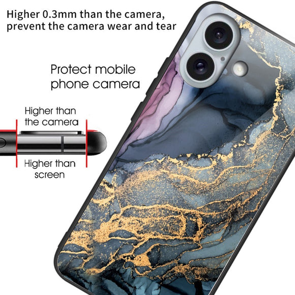 EIDERWOOD iPhone 16 Plastik Cover m. Glasbagside - Blå / Guld Sky
