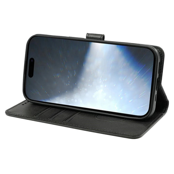 EIDERWOOD iPhone 16 Læder Cover m. Ståfunktion & Kortholder - Sort