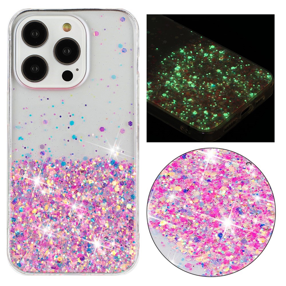 iPhone 16 Pro Max EIDERWOOD Fleksibelt Plast Glitter Cover - Gennemsigtig / Lyserød