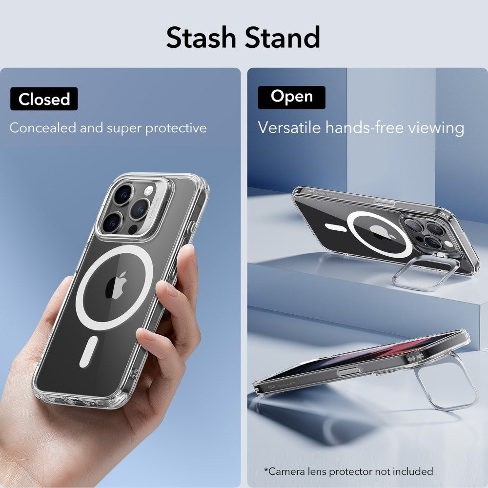 iPhone 16 Pro ESR Kickstand Hybrid Cover - MagSafe Kompatibel - Gennemsigtig / Hvid