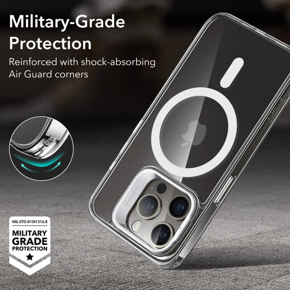 iPhone 16 Pro ESR Kickstand Hybrid Cover - MagSafe Kompatibel - Gennemsigtig / Hvid