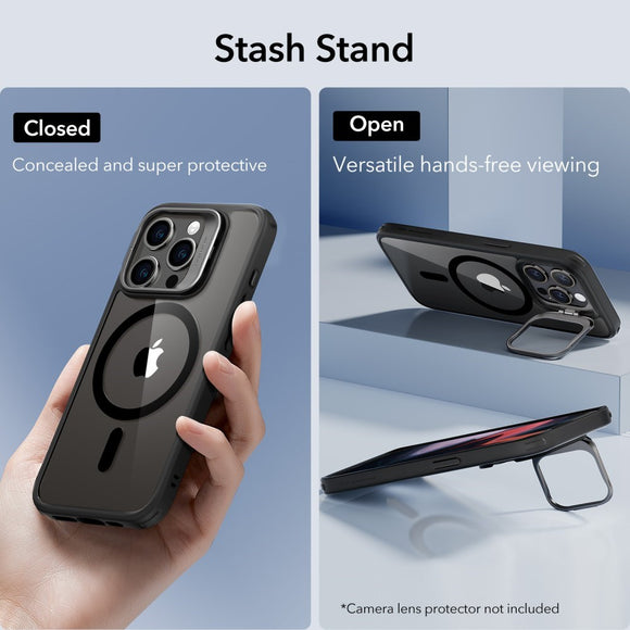 iPhone 16 Pro ESR Kickstand Hybrid Cover - MagSafe Kompatibel - Gennemsigtig / Sort