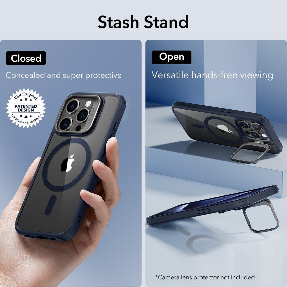 iPhone 16 ESR Kickstand Hybrid Cover - MagSafe Kompatibel - Gennemsigtig / Blå