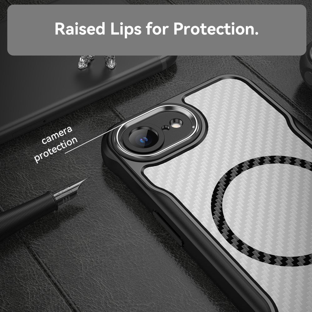 EIDERWOOD iPhone 17e / 16e Hybrid Carbon Cover m. Forstærkede Hjørner - MagSafe Kompatibel - Sort