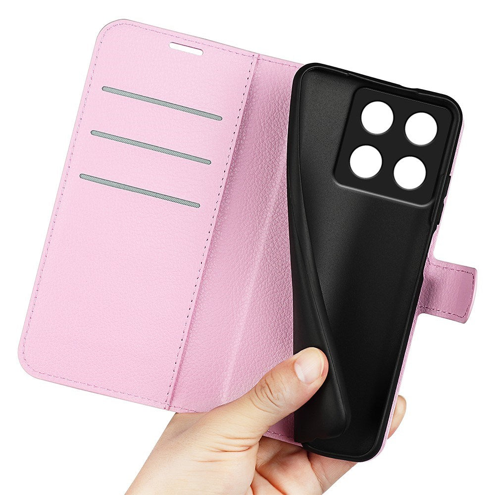 EIDERWOOD Xiaomi 14T Litchi Læder Cover m. Pung - Lyserød