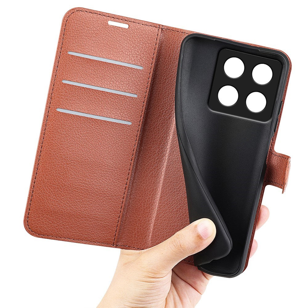EIDERWOOD Xiaomi 14T Litchi Læder Cover m. Pung - Brun
