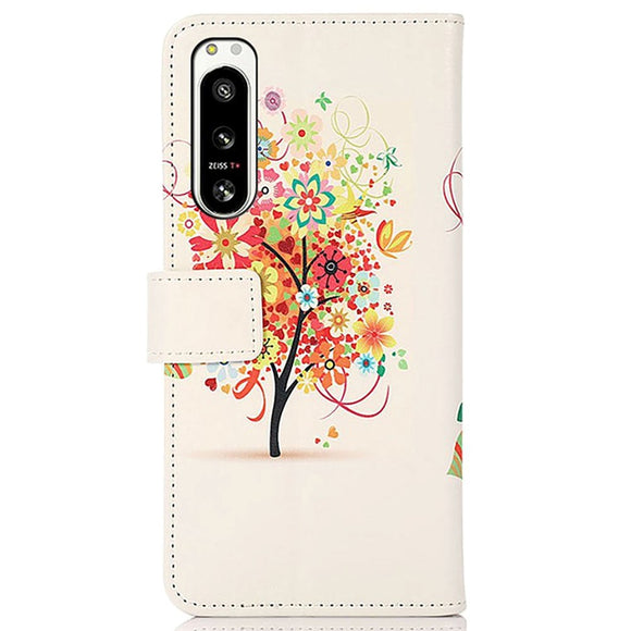 Sony Xperia 5 IV Læder Cover m. Pung - Pink Træ