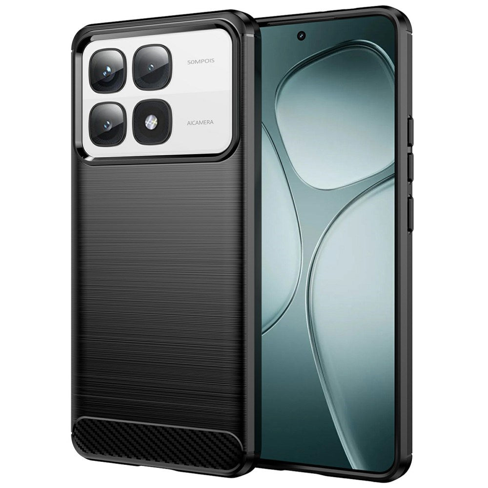 EIDERWOOD Xiaomi 14T Pro Brushed Carbon Fiber Fleksibelt Plastik Cover - Sort