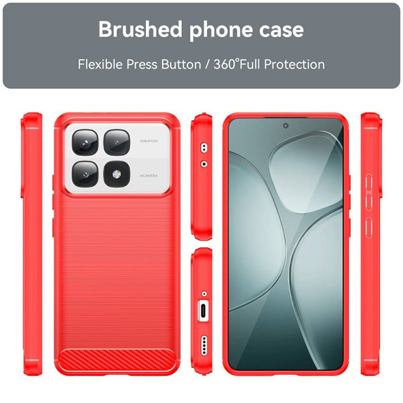 EIDERWOOD Xiaomi 14T Pro Brushed Carbon Fiber Fleksibelt Plastik Cover - Rød