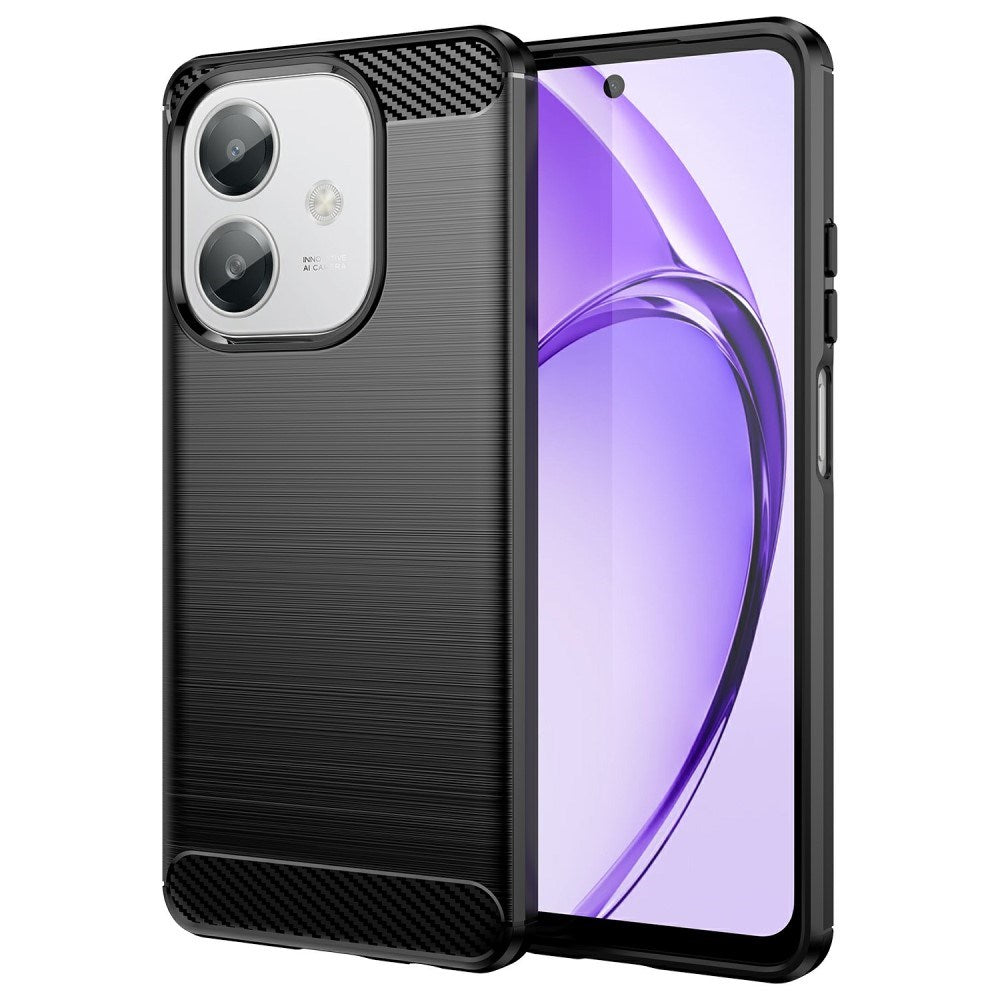 EIDERWOOD OPPO A60 / A40m / A40 Brushed Carbon Fiber Fleksibelt Plastik Cover - Sort