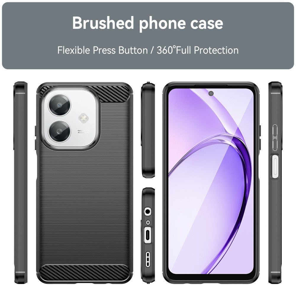 EIDERWOOD OPPO A60 / A40m / A40 Brushed Carbon Fiber Fleksibelt Plastik Cover - Sort