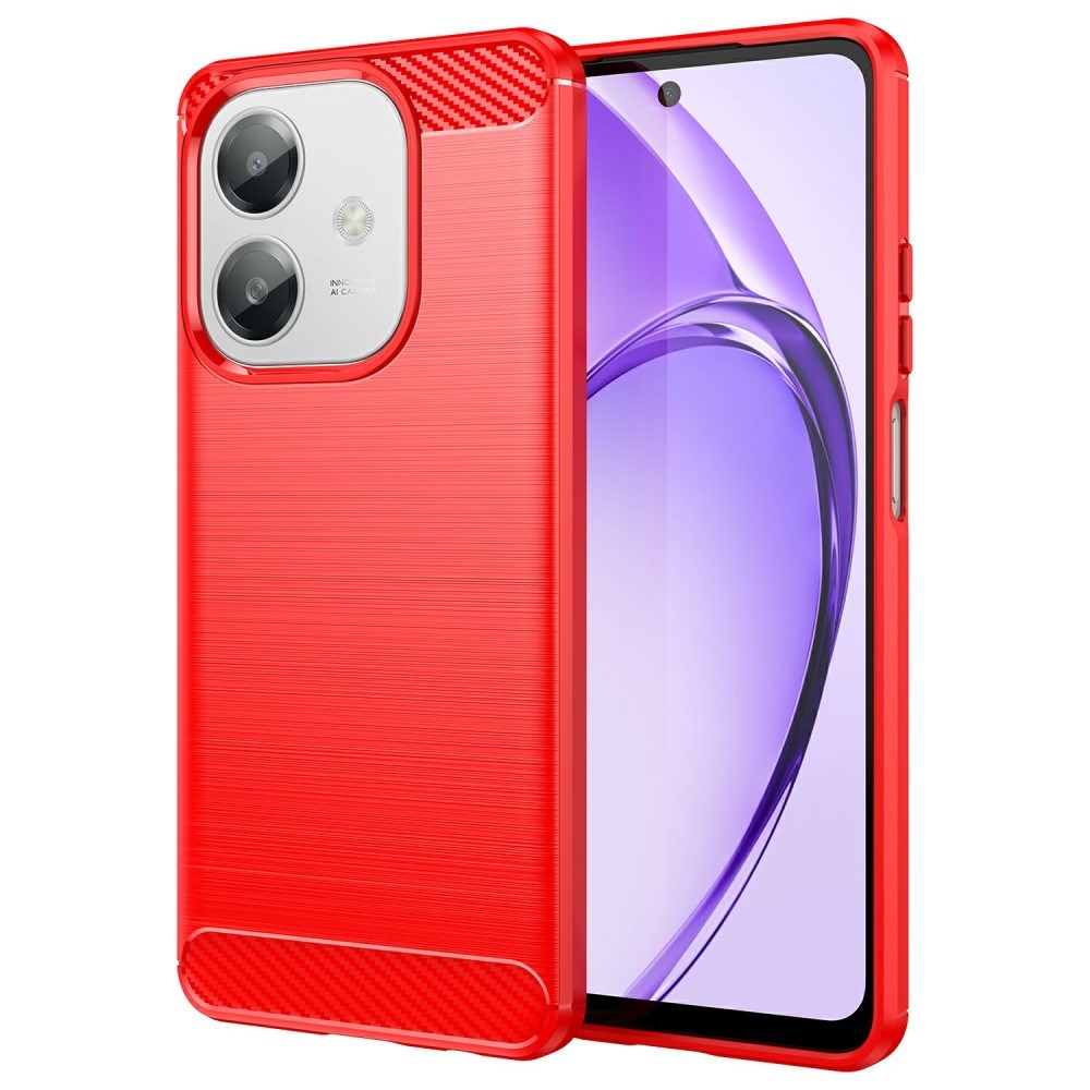 EIDERWOOD OPPO A60 / A40m / A40 Brushed Carbon Fiber Fleksibelt Plastik Cover - Rød