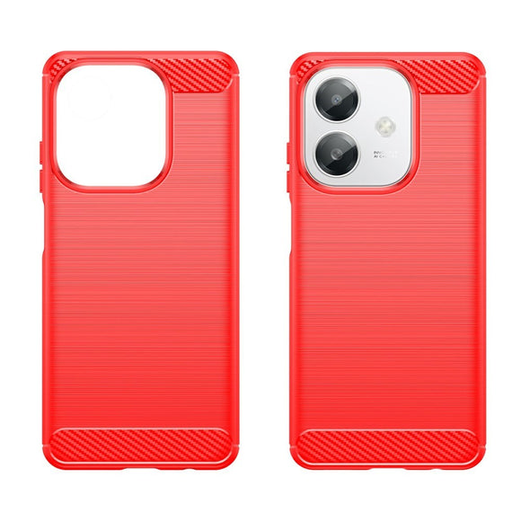 EIDERWOOD OPPO A60 / A40m / A40 Brushed Carbon Fiber Fleksibelt Plastik Cover - Rød