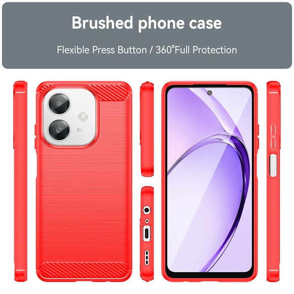 EIDERWOOD OPPO A60 / A40m / A40 Brushed Carbon Fiber Fleksibelt Plastik Cover - Rød