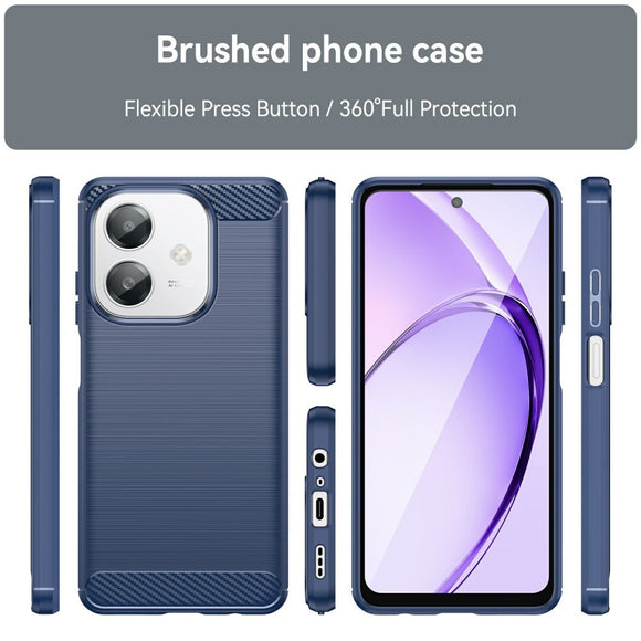 EIDERWOOD OPPO A60 / A40m / A40 Brushed Carbon Fiber Fleksibelt Plastik Cover - Blå