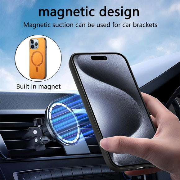 iPhone 16 Pro Læderbelagt Plastik Cover - MagSafe Kompatibel - Brun