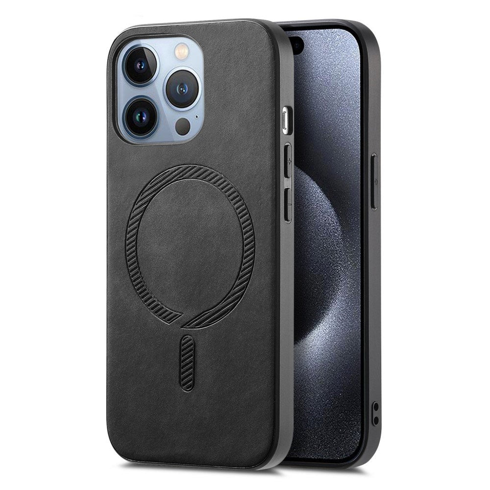 iPhone 16 Pro Læderbelagt Plastik Cover - MagSafe Kompatibel - Sort