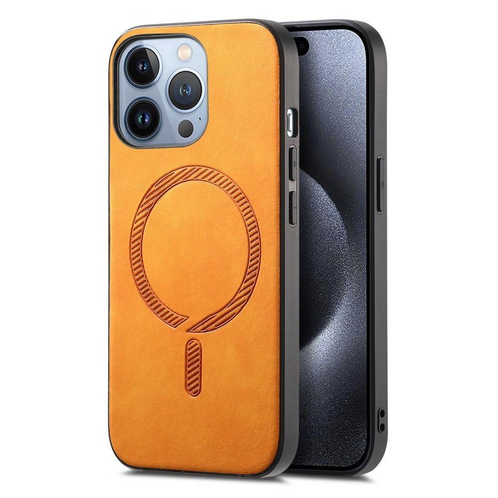 iPhone 16 Pro Læderbelagt Plastik Cover - MagSafe Kompatibel - Gul