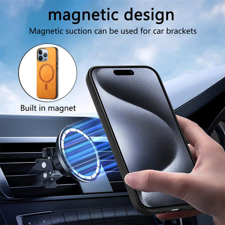 iPhone 16 Pro Læderbelagt Plastik Cover - MagSafe Kompatibel - Gul