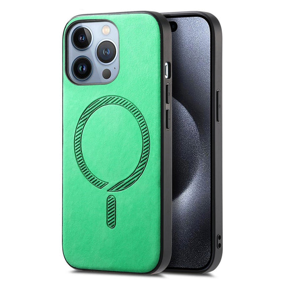 iPhone 16 Pro Max Læderbelagt Plastik Cover - MagSafe Kompatibel - Grøn
