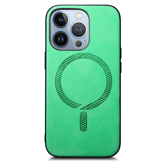 iPhone 16 Pro Max Læderbelagt Plastik Cover - MagSafe Kompatibel - Grøn
