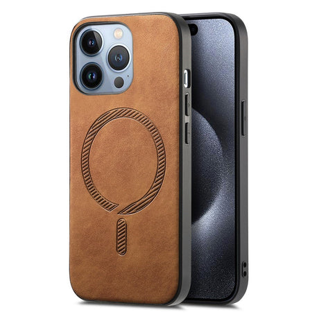 iPhone 16 Pro Max Læderbelagt Plastik Cover - MagSafe Kompatibel - Brun