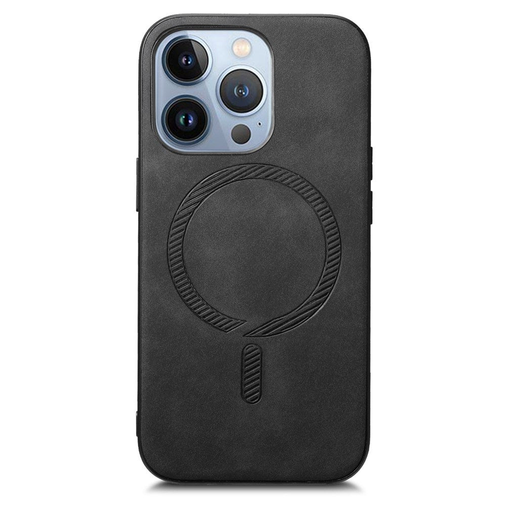 iPhone 16 Pro Max Læderbelagt Plastik Cover - MagSafe Kompatibel - Sort