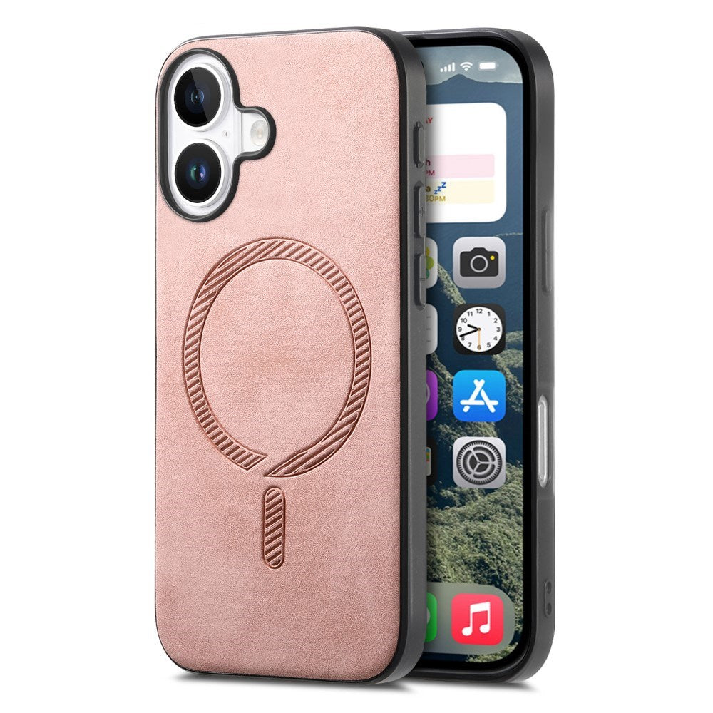 iPhone 16 Læderbelagt Plastik Cover - MagSafe Kompatibel - Lyserød