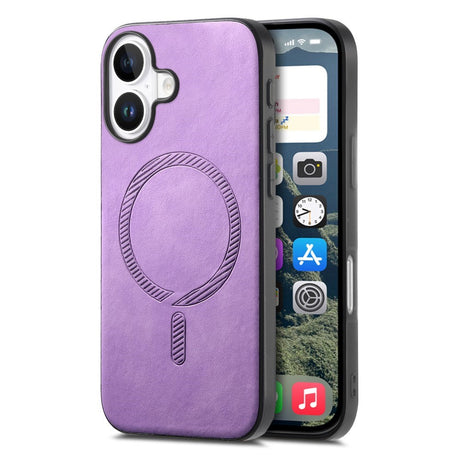 iPhone 16 Læderbelagt Plastik Cover - MagSafe Kompatibel - Lilla